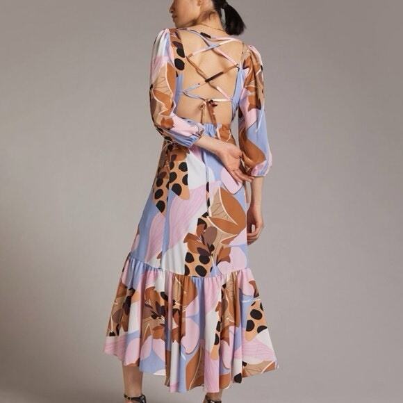 Anthropologie Hutch Bloom Wrap Midi Dress Open Lace Back Long Sleeve Size Small - Picture 2 of 10